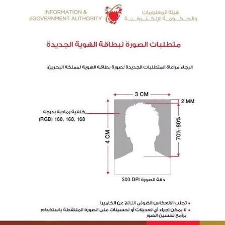 شروط صورة الهوية البحرينية بخلفية بيضاء ووجه يشغل 70 إلى 80 بالمئة
